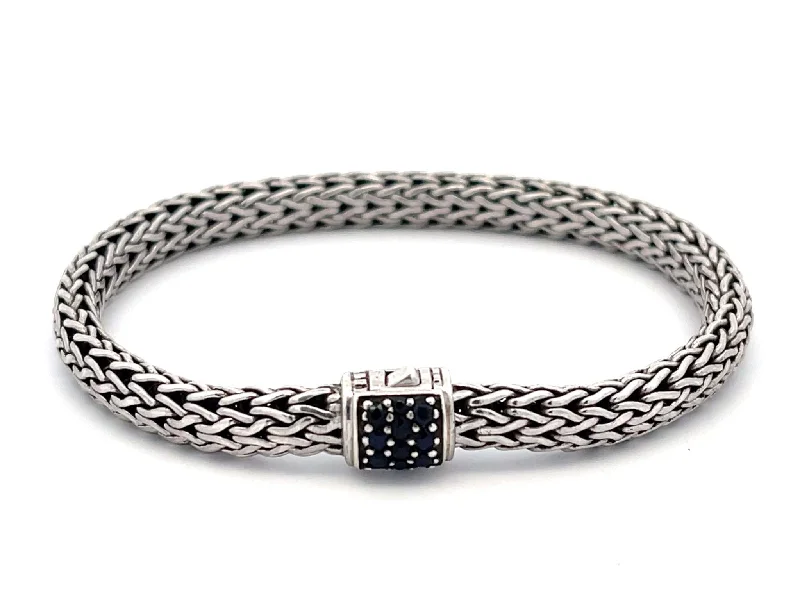 ladies-luxury-silver-bracelets-John Hardy Classic Chain Bracelet with Black Sapphire in Sterling Silver