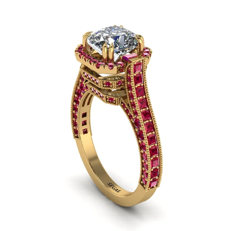 Ladies engagement rings ethnic elegance -Diamond Three Halo Milgrain Engagement Ring - Mira No. 46