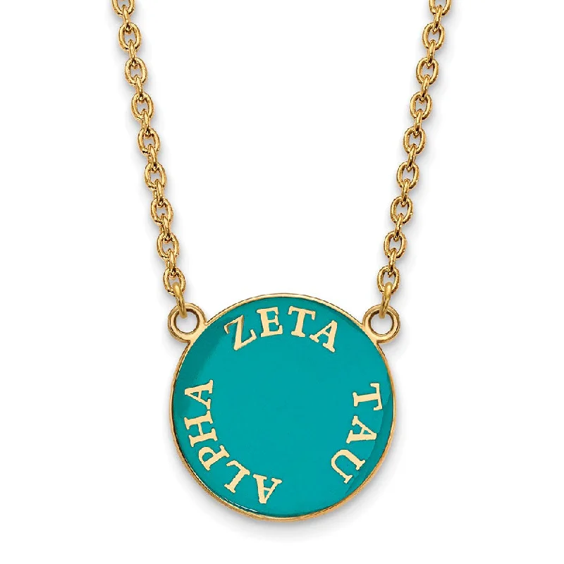 ladies-bridal-pearl-necklaces-14K Plated Silver Zeta Tau Alpha Large Enamel Disc Necklace