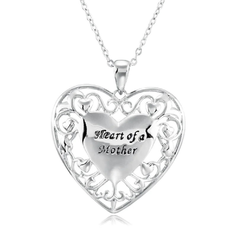 ladies-custom-pearl-necklaces-Rhodium Plated Sterling Silver Heart of a Mother Necklace, 18 Inch