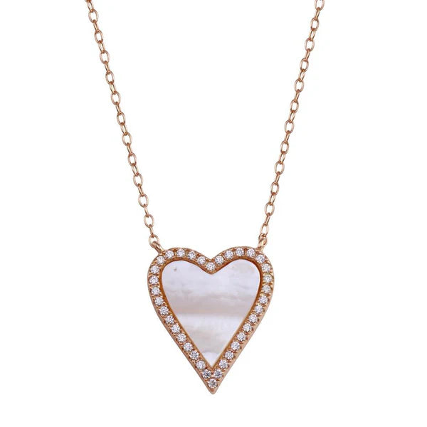 ladies-delicate-pearl-necklaces-Rose Gold Plated 925 Sterling Silver Heart Mother of Pearl Necklace