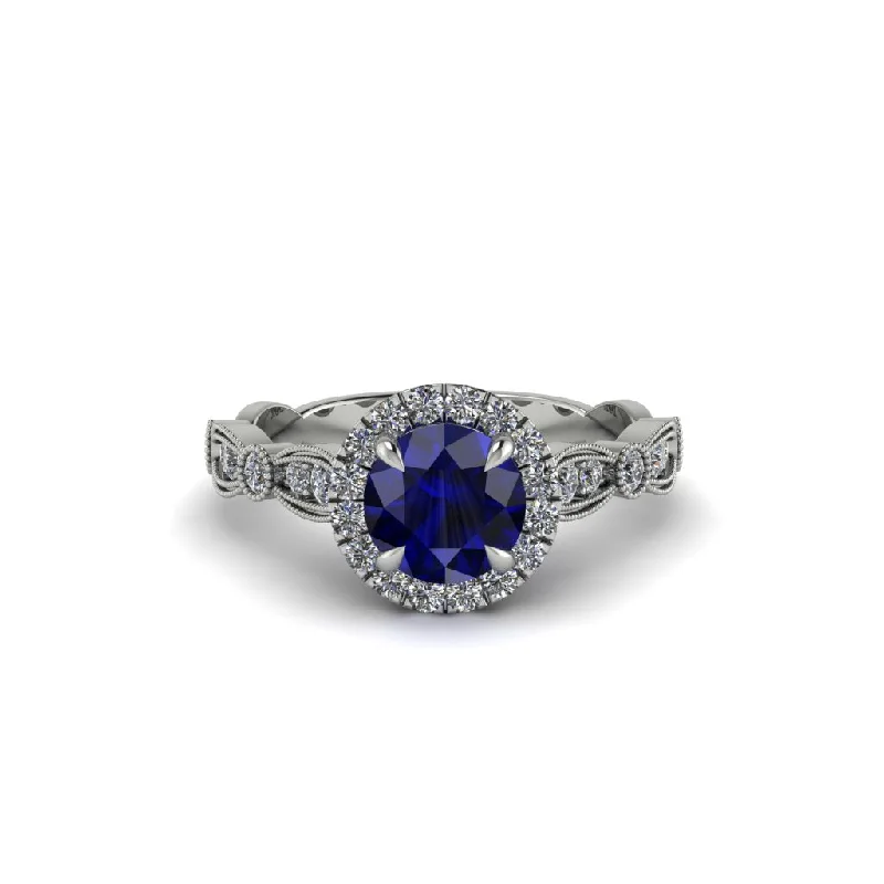 Ladies engagement rings for theatrical vows -Round Cut Sapphire Radiant Eternity Engagement Ring - Kamryn No. 15