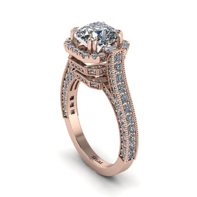 Ladies engagement rings with sunny diamonds -Diamond Three Halo Milgrain Engagement Ring - Mira No. 2