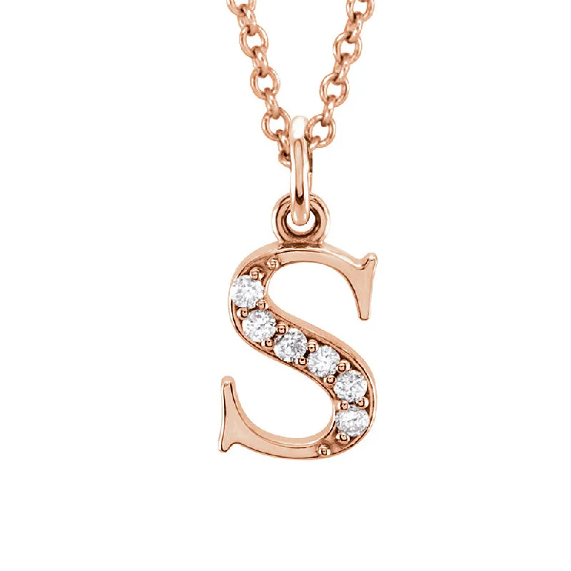 ladies-everyday-diamond-necklaces-The Abbey 14k Rose Gold Diamond Lower Case Initial 's' Necklace 16 In