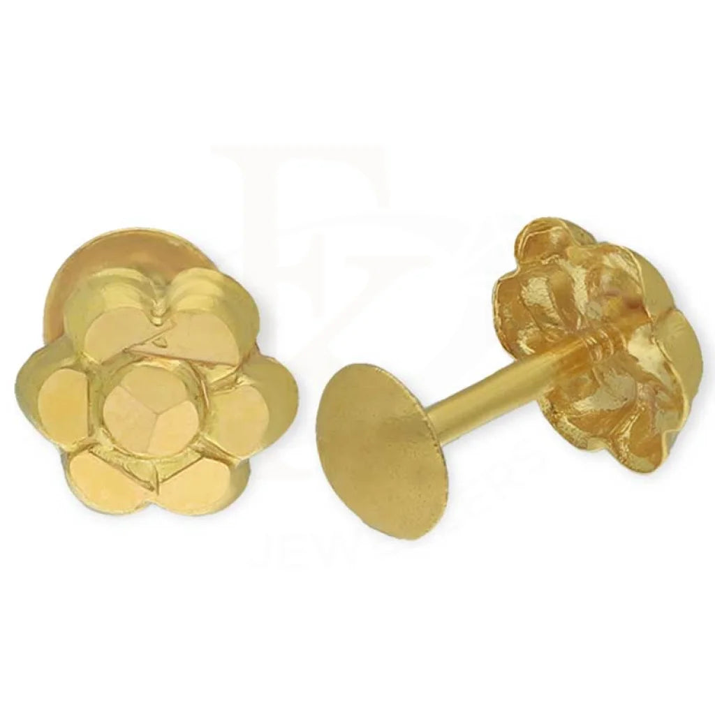 Ladies earrings with ring charms -Gold Flower Shaped Second Stud Earrings 18KT - FKJERN18K3155