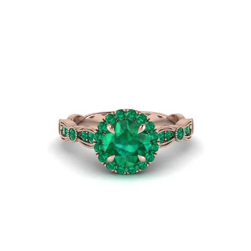 Ladies engagement rings with gold diamonds -Round Cut Emerald Radiant Eternity Engagement Ring - Kamryn No. 20