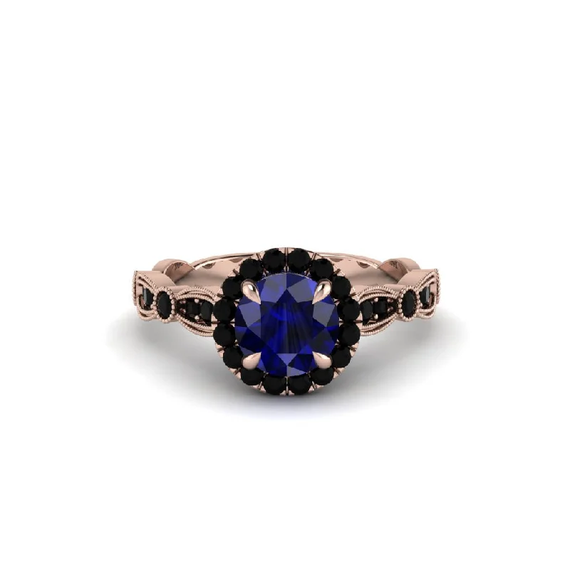 Ladies engagement rings with jet sapphires -Round Cut Sapphire Radiant Eternity Engagement Ring - Kamryn No. 44