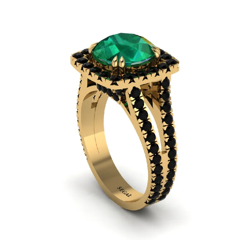 Ladies engagement rings for soulmate bonds -Emerald Pave Split Shank Engagement Ring - Averie No. 34