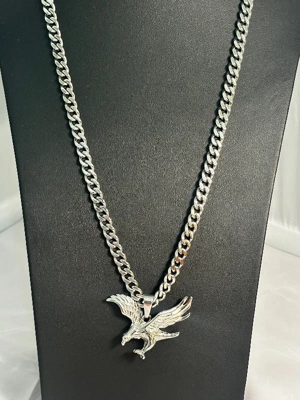 ladies-crystal-heart-necklaces-Silver Stainless Steel Eagle Soaring Necklace