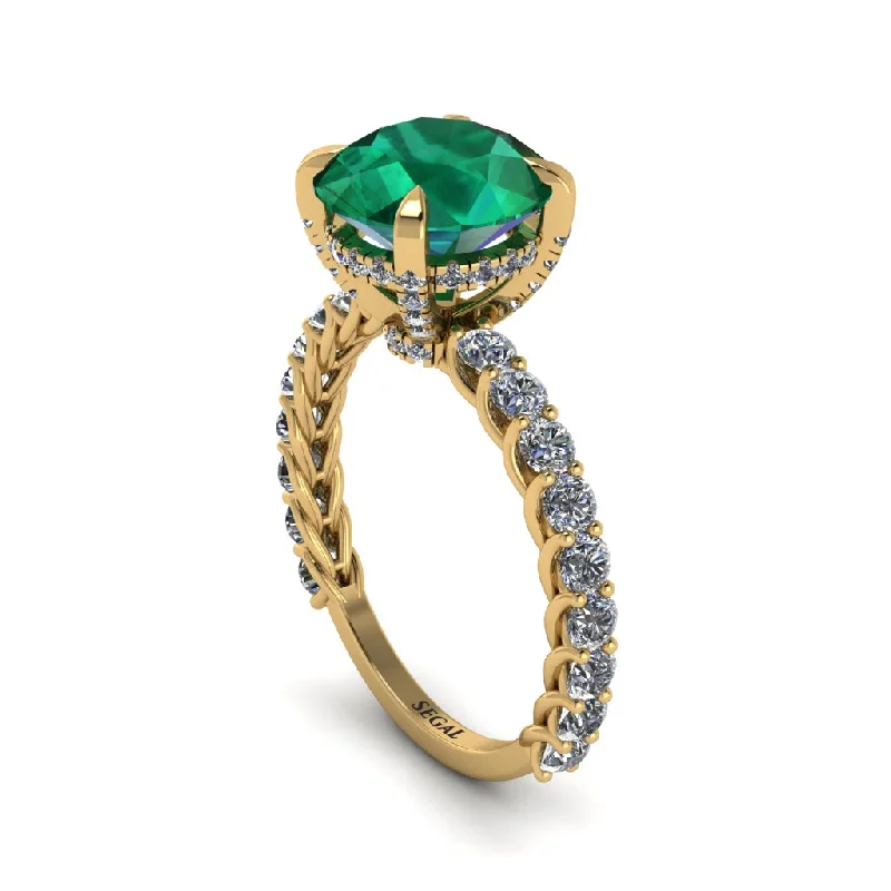 Ladies engagement rings futuristic charm -Emerald Twisted Band Halo Engagement Ring - Avianna No. 4