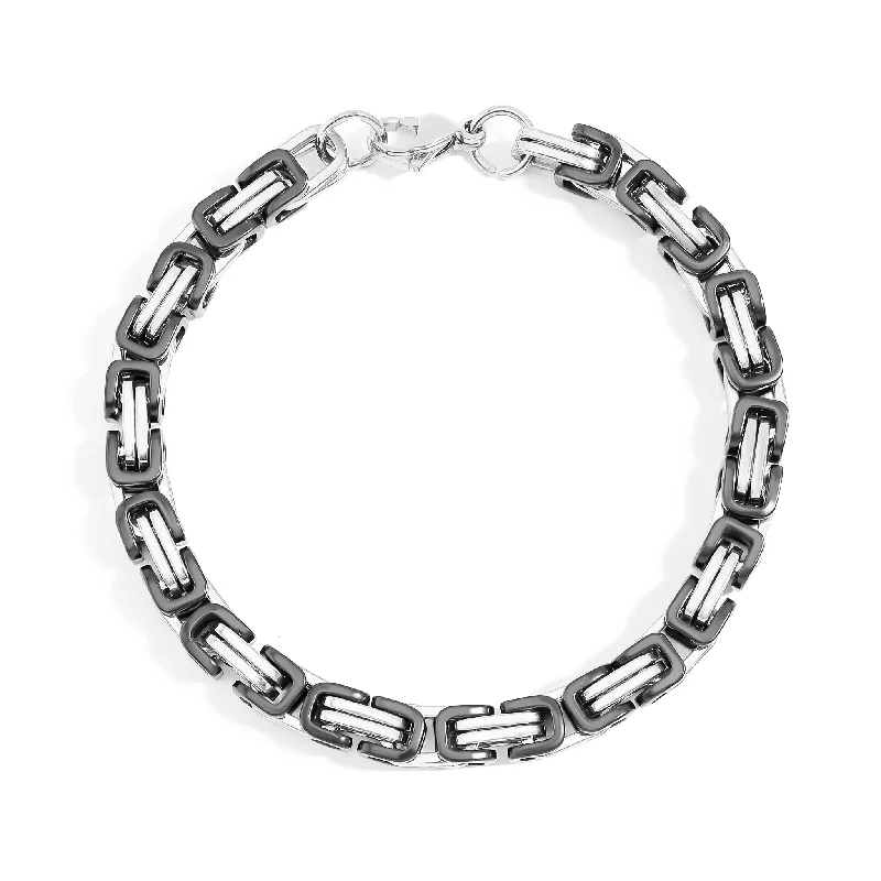 ladies-everyday-pearl-bracelets-Stainless Steel And Black Byzantine Chain Bracelet / BRJ9092