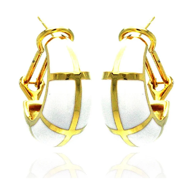 Ladies earrings etched designs -Clearance-Silver 925 Gold Plated White Enamel Lever Back Earrings - BGE00129