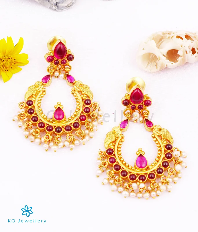 Ladies earrings with swarovski sparkle -The Ramyati Silver Peacock Earrings(Red)