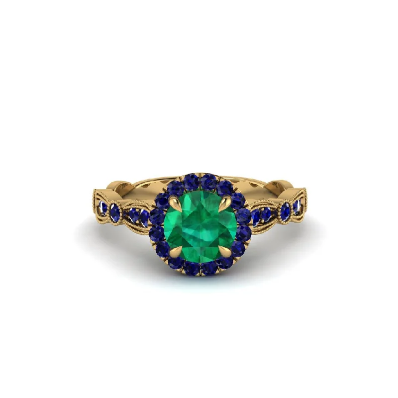 Ladies engagement rings bold elegance -Round Cut Emerald Radiant Eternity Engagement Ring - Kamryn No. 64