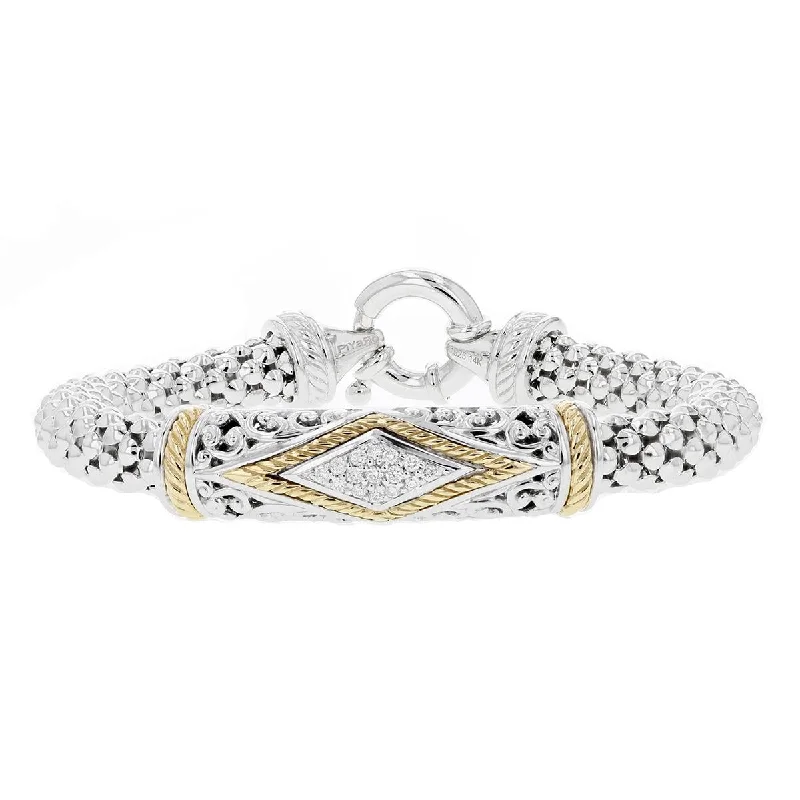 ladies-statement-silver-bracelets-VINTAGE STYLE STERLING SILVER BRACELET WITH GOLD ACCENTS AND DIAMONDS, 1/4 CT TW