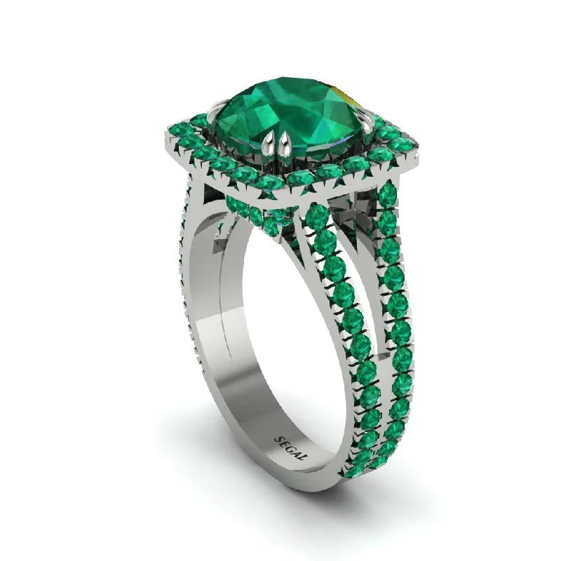 Ladies engagement rings futuristic charm -Emerald Pave Split Shank Engagement Ring - Averie No. 21