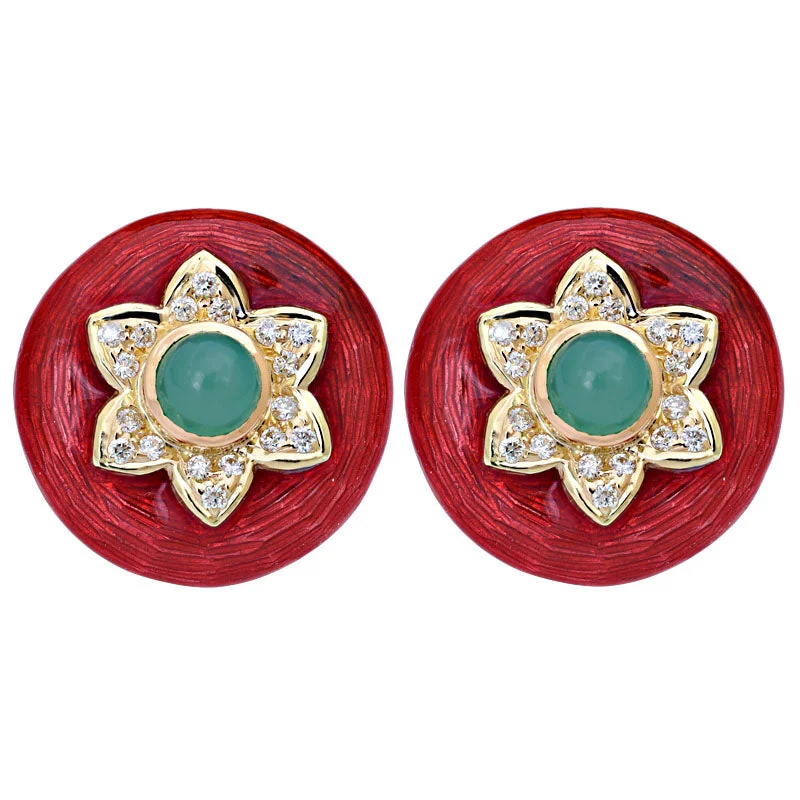 Ladies earrings with trunk drops -Earrings-Chrysoprase and Diamond (Enamel)