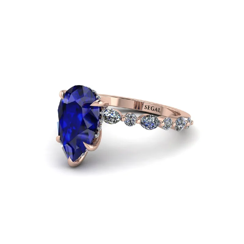 Ladies engagement rings narrow bands -Pear-Cut Sapphire Halo Engagement Ring - Nylah No. 14