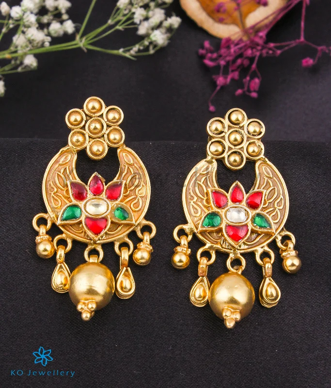 Ladies earrings ultra-light studs -The Arshia Silver Kundan Earrings(Red/Green)