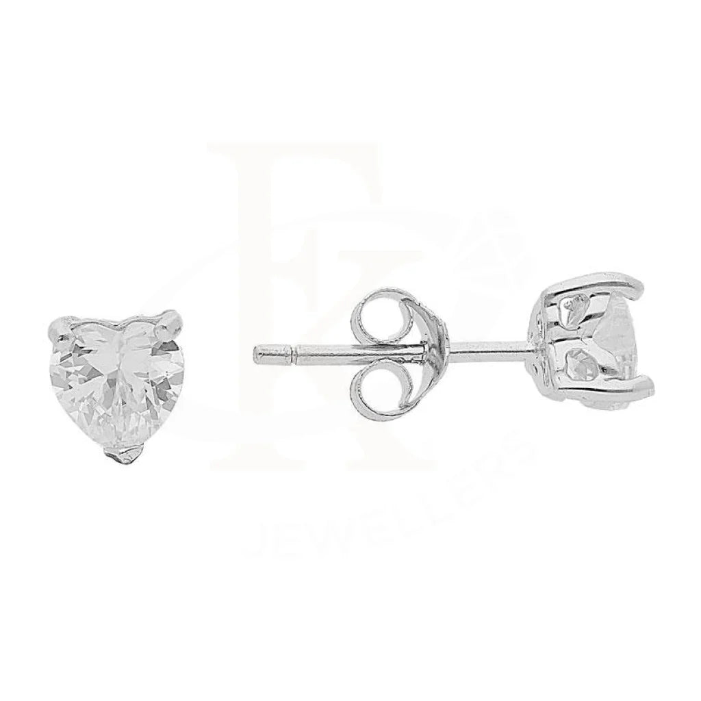 Ladies earrings for trips -Sterling Silver 925 Heart White Solitaire Stud Earrings - FKJERNSL1796