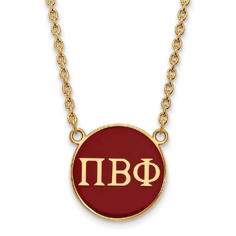 ladies-ethnic-gold-necklaces-14K Plated Silver Pi Beta Phi Large Red Enamel Disc Necklace