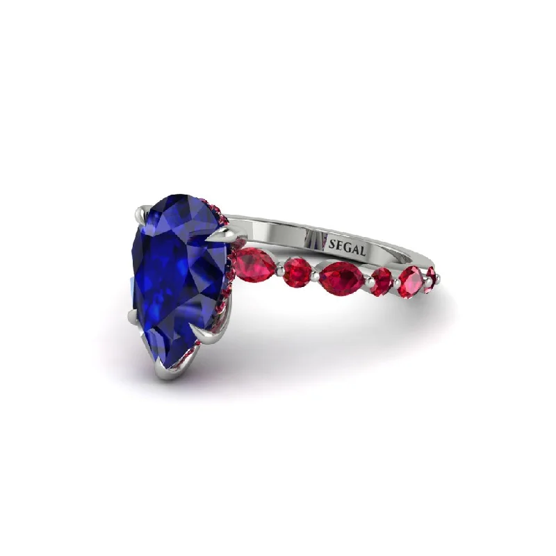 Ladies engagement rings with jet sapphires -Pear-Cut Sapphire Halo Engagement Ring - Nylah No. 60