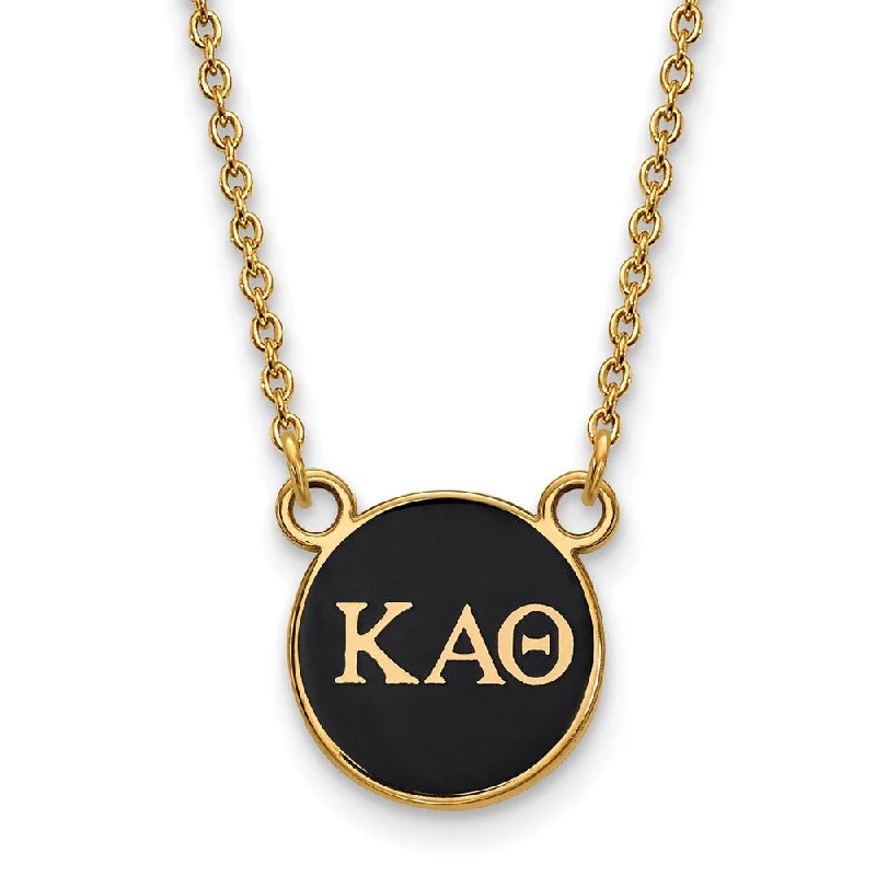 ladies-everyday-gold-necklaces-14K Plated Silver Kappa Alpha Theta Small Black Enamel Disc Necklace