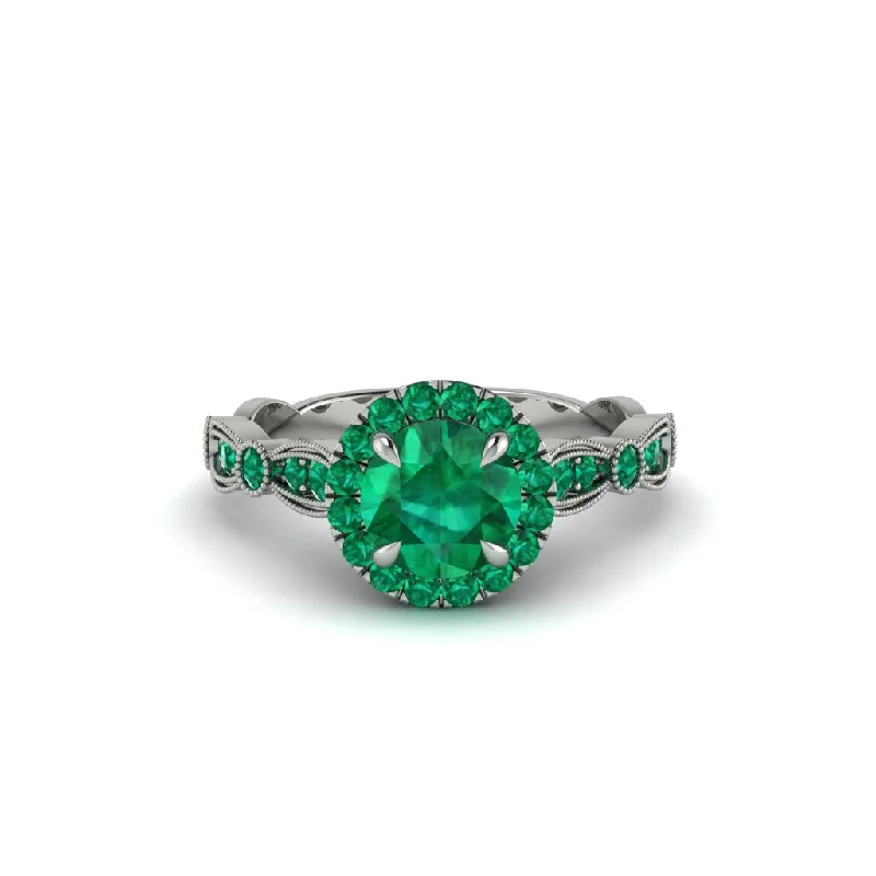 Ladies engagement rings for digital-age love -Round Cut Emerald Radiant Eternity Engagement Ring - Kamryn No. 21