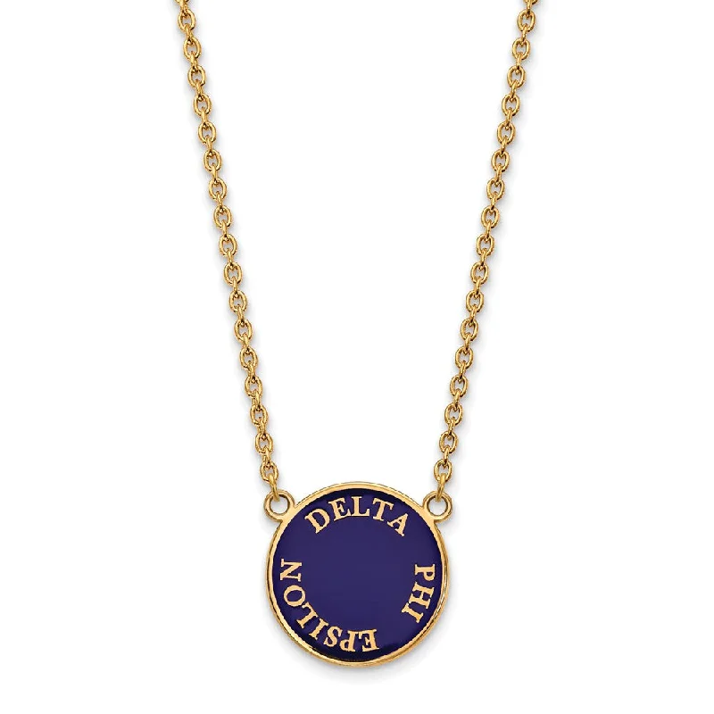 ladies-delicate-diamond-necklaces-14K Plated Silver Delta Phi Epsilon Large Enamel Disc Necklace