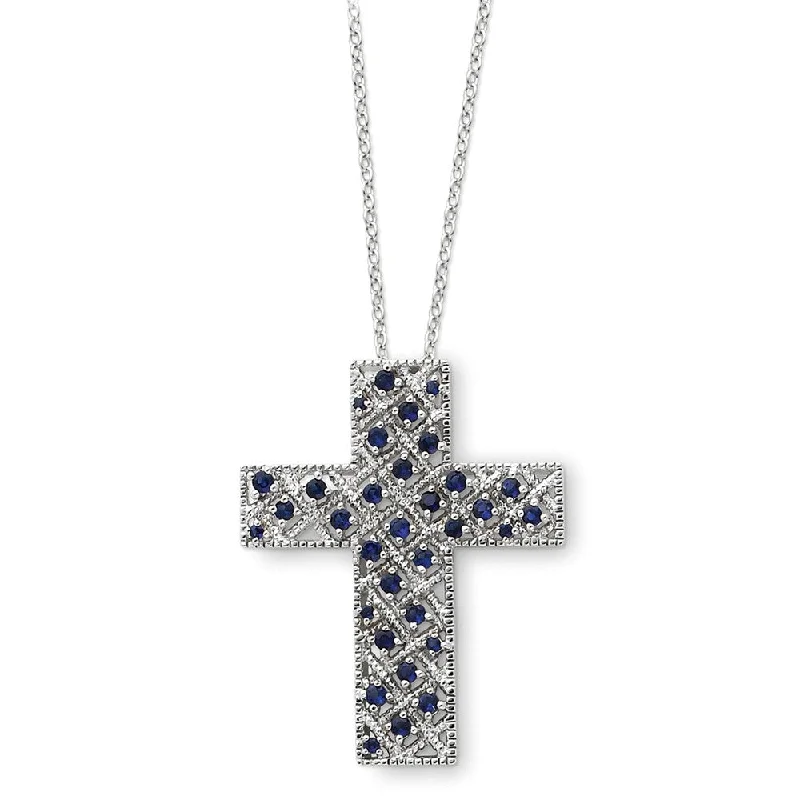 ladies-birthstone-tassel-necklaces-Sterling Silver September CZ Birthstone Cross Necklace, 18 Inch