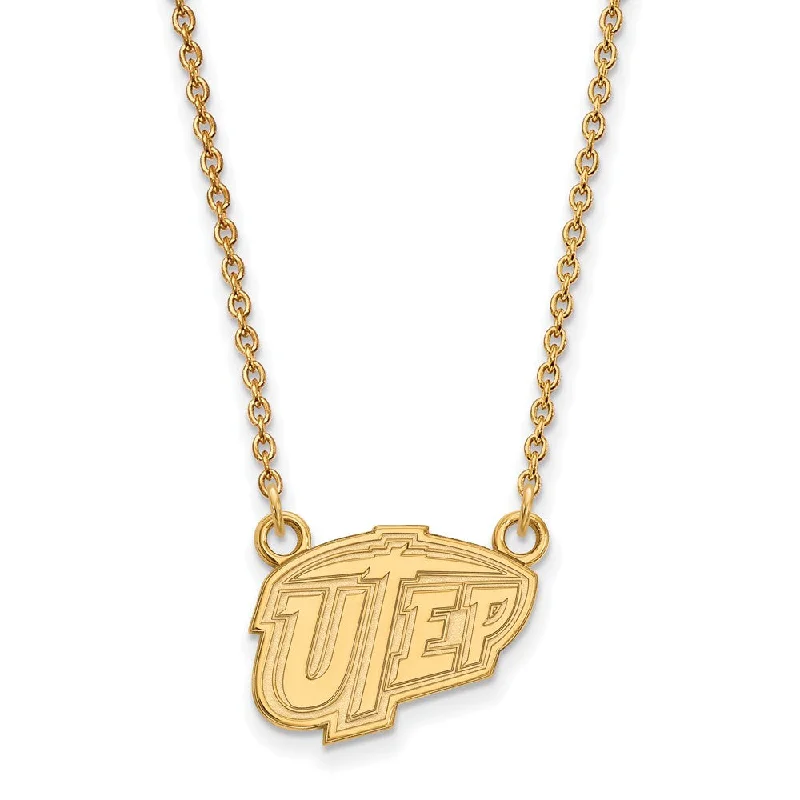 ladies-rose-gold-long-necklaces-14k Gold Plated Silver U of Texas at El Paso Sm Pendant Necklace