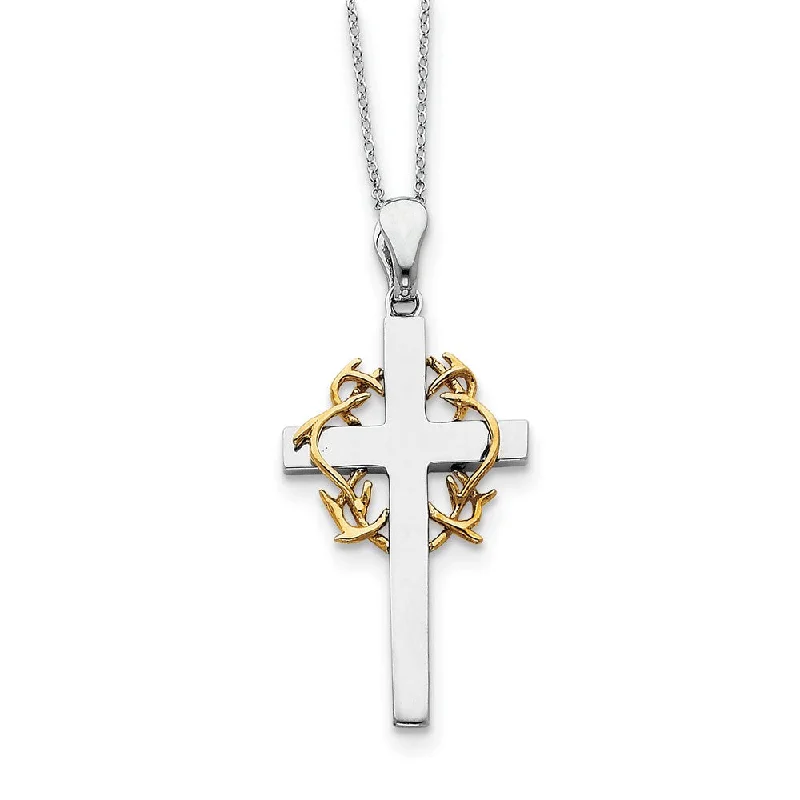 ladies-classic-gold-necklaces-Rhodium/Gold Tone Plate Sterling Silver No Greater Love Cross Necklace