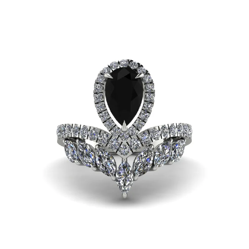 Ladies engagement rings for foodie couples -Black Diamond Crown Radiance Engagement Ring - Aviana No. 9