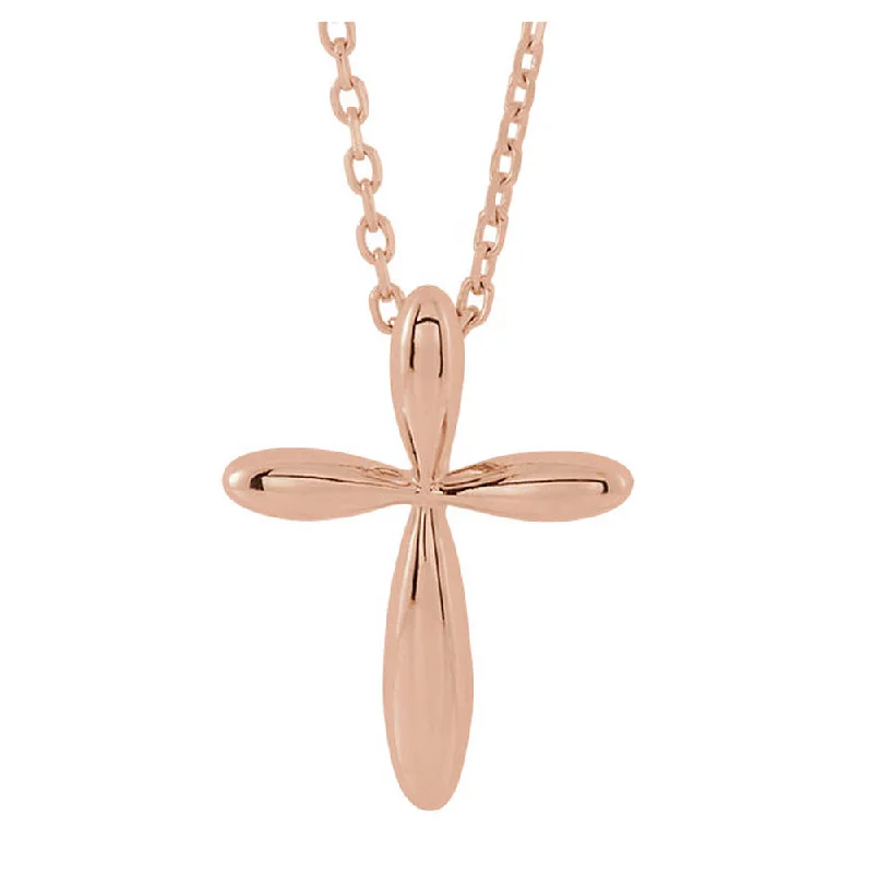 ladies-luxury-silver-necklaces-14k Yellow, White or Rose Gold Rounded Cross Necklace, 16-18 Inch