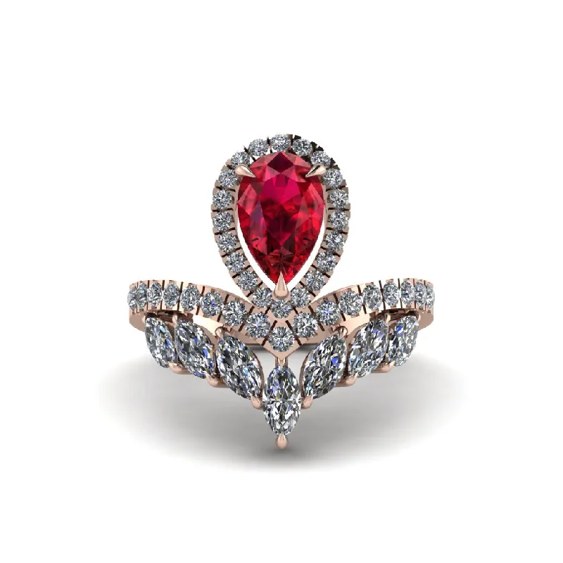 Ladies engagement rings with pink sapphires -Ruby Crown Radiance Engagement Ring - Aviana No. 11