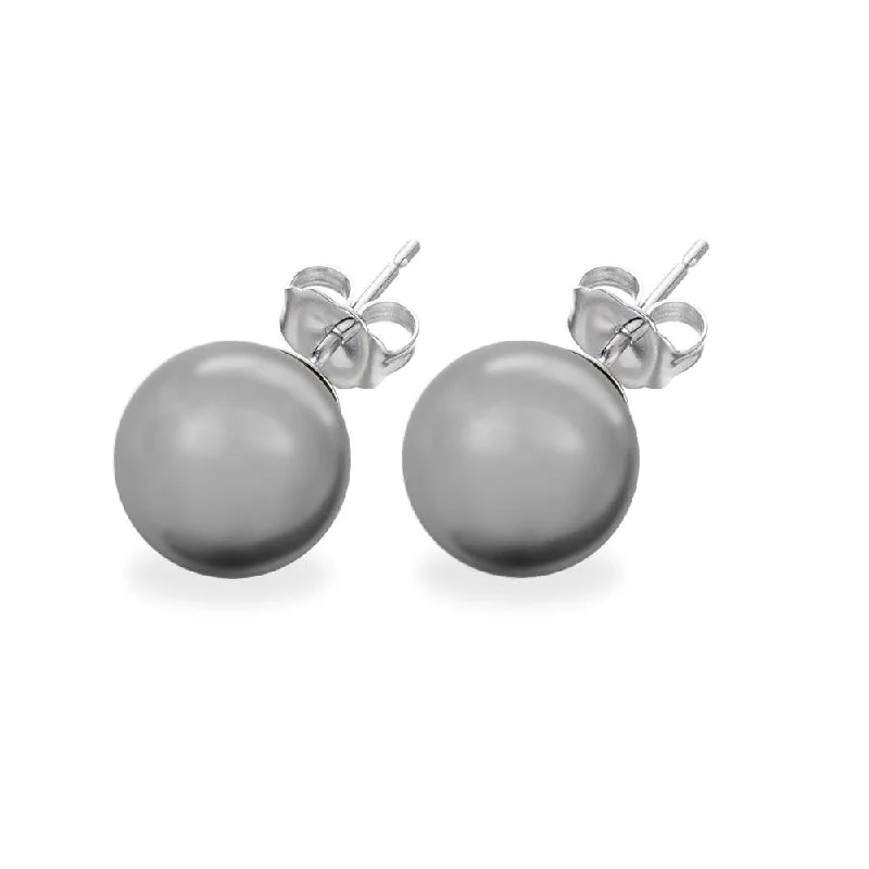 Ladies earrings bespoke creations -Silver 925 Rhodium Plated Gray Pearl CZ Stud Earrings - STE00639GRY