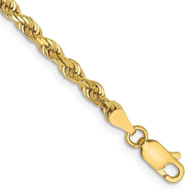 ladies-charm-diamond-bracelets-14K 7 Inch 3.35mm Diamond-cut Quadruple Rope Lobster Clasp Chain Bracelet