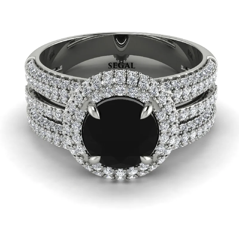 Ladies engagement rings with hoot settings -Black Diamond Halo Luxury Pave Engagement Ring - Sierra No. 9