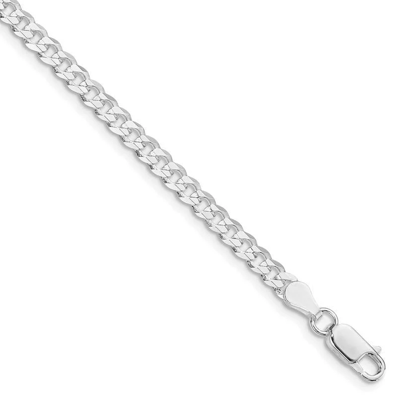 ladies-artisan-gold-bracelets-Sterling Silver Rhodium-plated 3.8mm Flat Curb Chain Bracelet