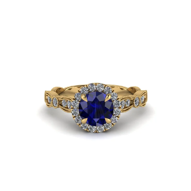 Ladies engagement rings simple charm -Round Cut Sapphire Radiant Eternity Engagement Ring - Kamryn No. 13