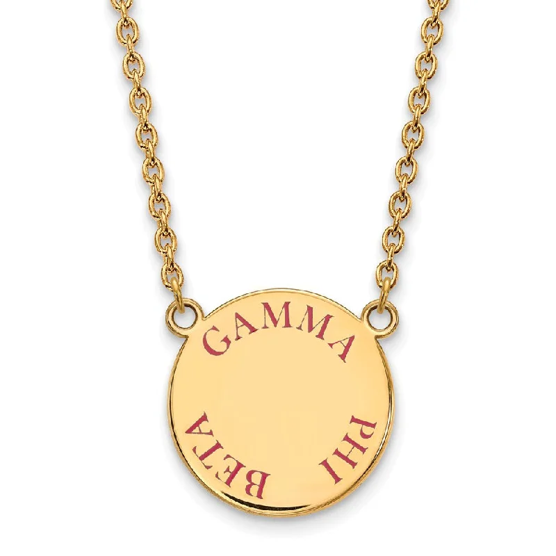 ladies-rose-gold-pendant-necklaces-14K Plated Silver Gamma Phi Beta Large Dk Pink Enamel Necklace