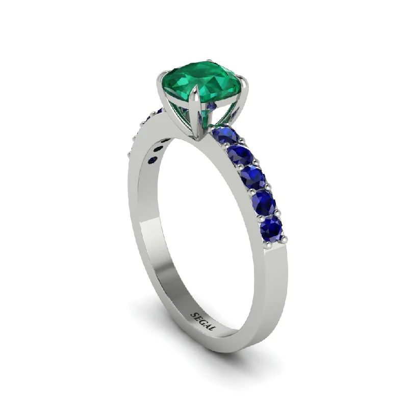 Ladies engagement rings artisan forged -Cushion-Cut Emerald Classic Elegance Engagement Ring - Demi No. 66