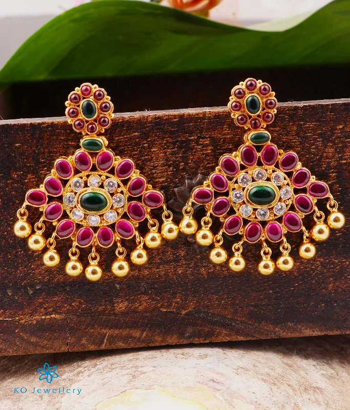 Ladies earrings with green amethyst -The Advaya Silver Kempu Earrings