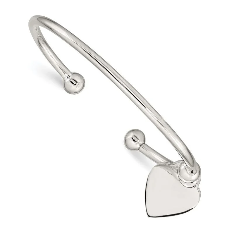 ladies-moon-silver-bracelets-Sterling Silver 3mm Heart Bangle Bracelet