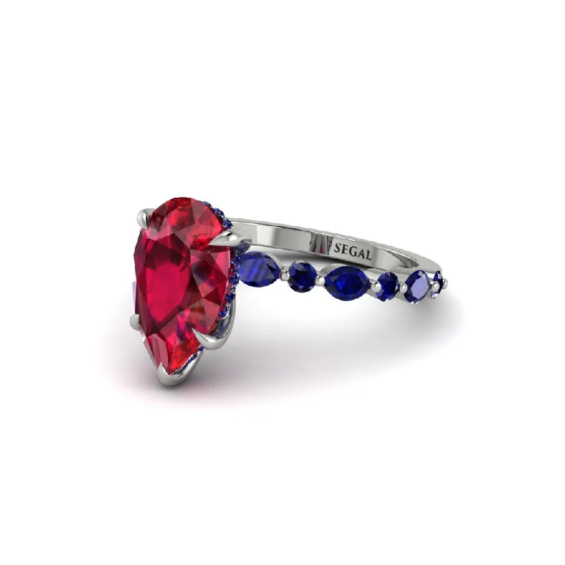 Ladies engagement rings artsy elegance -Pear-Cut Ruby Halo Engagement Ring - Nylah No. 72