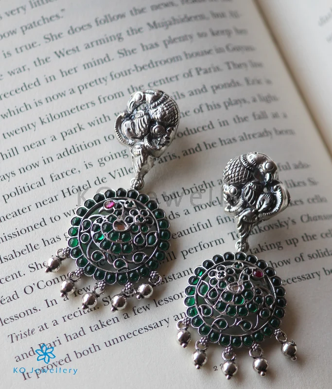 Ladies earrings solid hoops -The Mrinalini Silver Peacock Earrings(Oxidised)