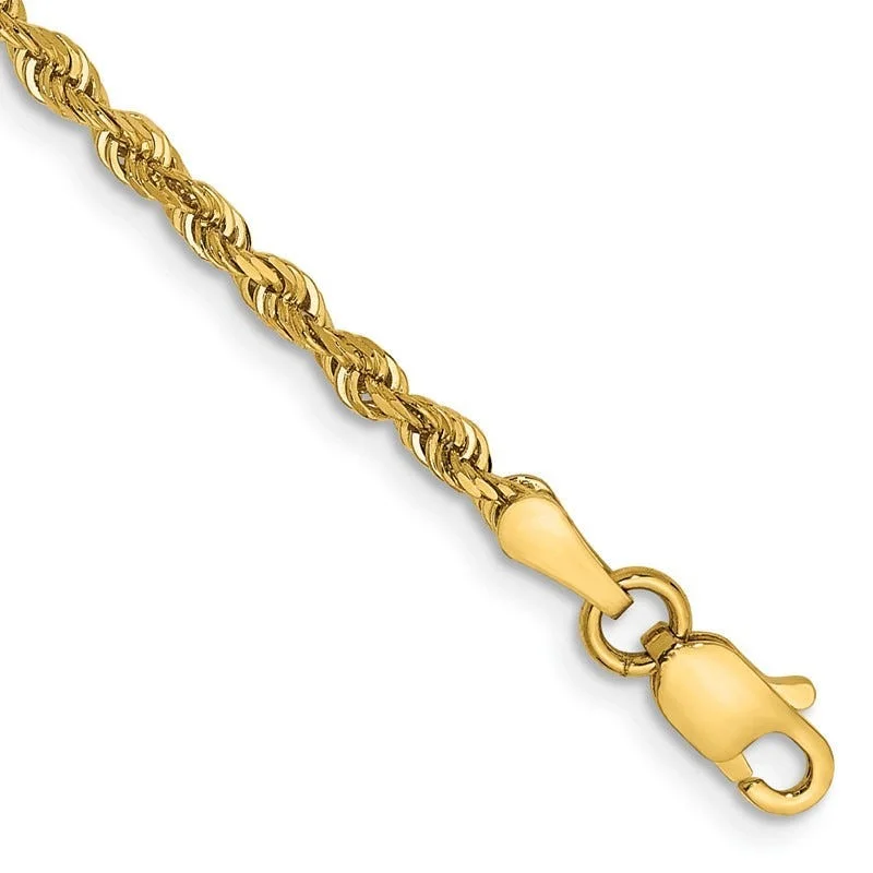 ladies-elegant-gold-bracelets-14K 8 Inch 2.25mm Diamond-cut Quadruple Rope Lobster Clasp Chain Bracelet