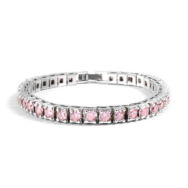 ladies-crystal-link-bracelets-White Gold Over Brass Pink CZ Fashion Bracelet / FBL0003