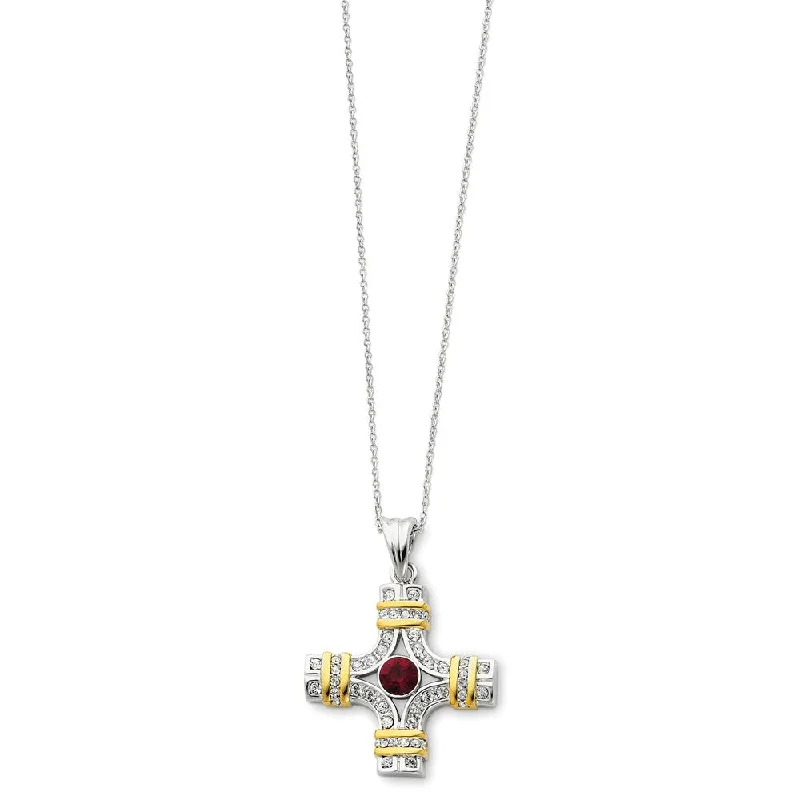 ladies-ethnic-gold-necklaces-Wisdom CZ Cross Necklace in Gold Tone & Rhodium Plated Silver