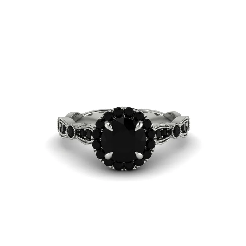 Ladies engagement rings with lilac diamonds -Round Cut Black Diamond Radiant Eternity Engagement Ring - Kamryn No. 39